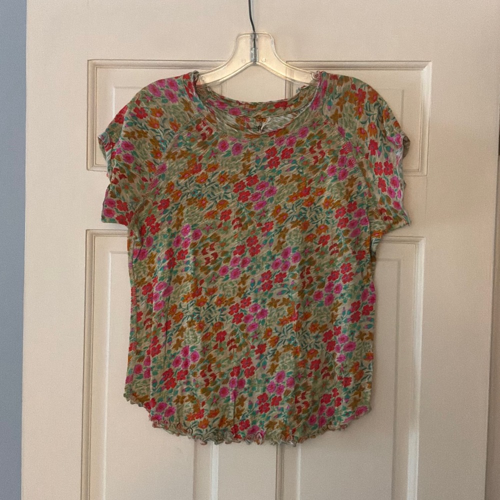 Natural Life Floral Cotton Knit Top Short Sleeve Boho Tee Medium NEW Cottagecore